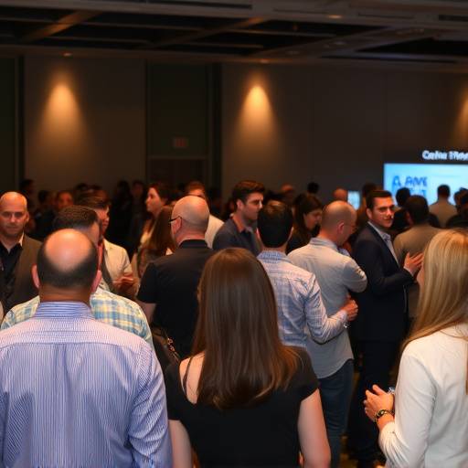 Foto de um evento corporativo com pessoas interagindo