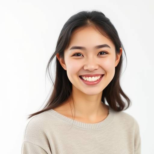 Retrato de uma jovem mulher sorrindo em um estüdio fotográfico profissional da FotoArte